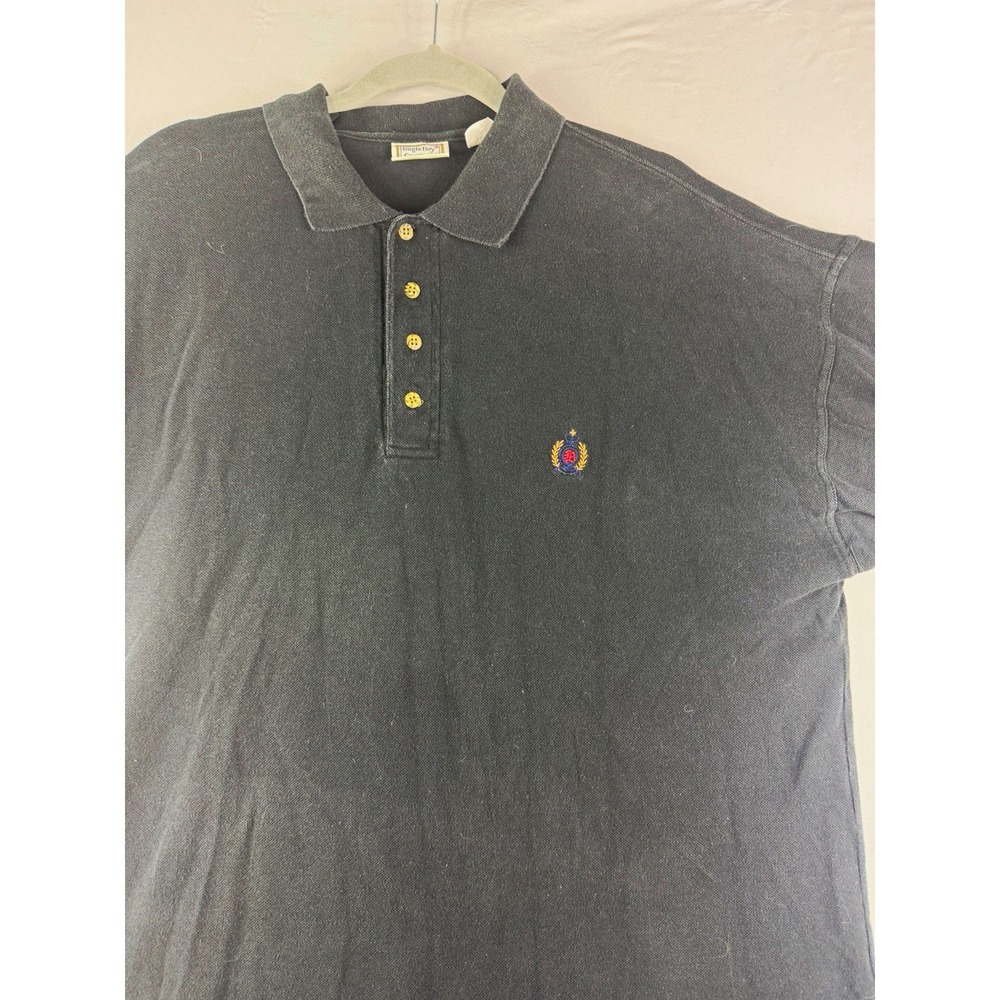 bugle boy company black solid cotton knit polo ss shirt, embroidered logo, xl